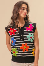 Load image into Gallery viewer, Flower Patch Striped Half Button Sweater Vest