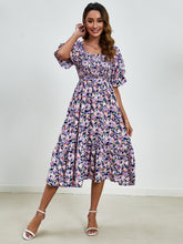 Load image into Gallery viewer, Smocked Floral Square Neck Short Sleeve Dress
