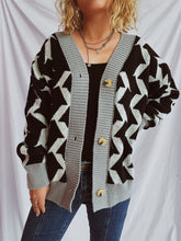 Load image into Gallery viewer, Contrast Trim Geometric V-Neck Long Sleeve Cardigan