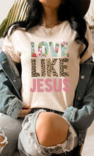 Load image into Gallery viewer, Love Like Jesus Leopard and Floral Graphic Tee