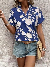 Load image into Gallery viewer, Flower Notched Short Sleeve Blouse