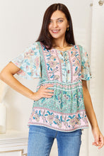 Load image into Gallery viewer, Floral Tie Neck Short Sleeve Blouse
