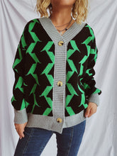 Load image into Gallery viewer, Contrast Trim Geometric V-Neck Long Sleeve Cardigan