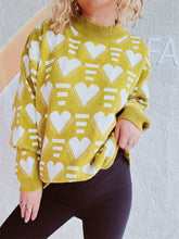 Load image into Gallery viewer, Heart Contrast Long Sleeve Dropped Shoulder Sweater