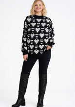 Load image into Gallery viewer, Heart Contrast Long Sleeve Dropped Shoulder Sweater