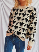 Load image into Gallery viewer, Heart Contrast Long Sleeve Dropped Shoulder Sweater
