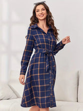 Load image into Gallery viewer, Kassidy Plaid Tie Waist Long Sleeve Dress