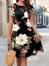 Load image into Gallery viewer, Flower Round Neck Tiered Dress