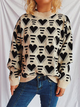 Load image into Gallery viewer, Heart Contrast Long Sleeve Dropped Shoulder Sweater