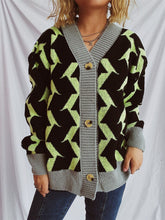 Load image into Gallery viewer, Contrast Trim Geometric V-Neck Long Sleeve Cardigan