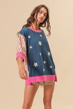 Load image into Gallery viewer, US Flag Theme Color Block Star Patch T-Shirt