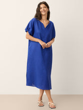 Load image into Gallery viewer, 100% Linen Bow-Tie Cuff Split-Hem Midi Dress JESSAMINE