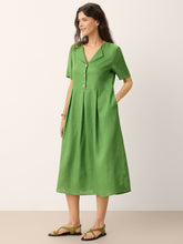 Load image into Gallery viewer, 100% Linen Split Neck Button Detail Midi Dress SERAPHINE