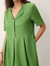 Load image into Gallery viewer, 100% Linen Split Neck Button Detail Midi Dress SERAPHINE