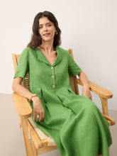 Load image into Gallery viewer, 100% Linen Split Neck Button Detail Midi Dress SERAPHINE