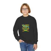 Load image into Gallery viewer, Youth Crewneck Sweatshirt - "Wi Likkle But Wi Tallawah" Jamaican Flag Kids Sweatshirt