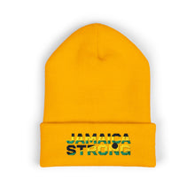 Load image into Gallery viewer, Jamaica Strong Embroidered Cuffed Beanie — Reggae Flag Knit Hat