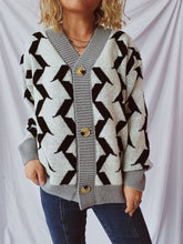 Load image into Gallery viewer, Contrast Trim Geometric V-Neck Long Sleeve Cardigan