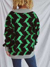 Load image into Gallery viewer, Contrast Trim Geometric V-Neck Long Sleeve Cardigan