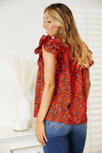 Load image into Gallery viewer, Floral Flutter Sleeve Notched Neck Blouse