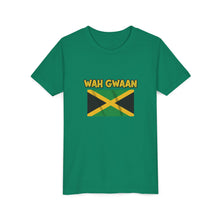 Load image into Gallery viewer, Youth Tee - "Wah Gwaan" Jamaican Flag Kids Shirt
