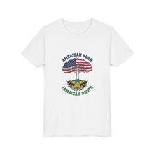 Load image into Gallery viewer, Youth Tee - "American Born Jamaican Roots" Patriotic USA/Jamaica Tree Graphic