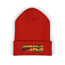 Load image into Gallery viewer, Jamaica Strong Embroidered Cuffed Beanie — Reggae Flag Knit Hat