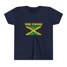 Load image into Gallery viewer, Youth Tee - "Wah Gwaan" Jamaican Flag Kids Shirt