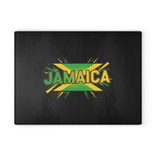 Load image into Gallery viewer, Jamaica Glass Cutting Board — Jamaican Flag Graphic Kitchen Prep Board