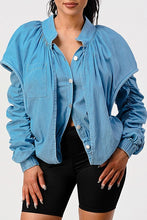 Load image into Gallery viewer, PUFF SHOULDER CASUAL DOUBLE LAYER SLEEVE JACKET