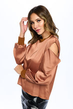 Load image into Gallery viewer, Satin Stretch Open Shoulder Sweatshirt
