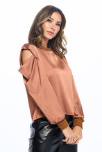 Load image into Gallery viewer, Satin Stretch Open Shoulder Sweatshirt