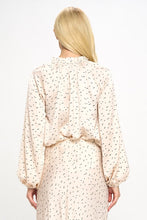 Load image into Gallery viewer, Star Print Satin Ruffle Mock Neck Top