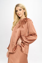 Load image into Gallery viewer, Solid Satin Ruffle Mock Neck Top