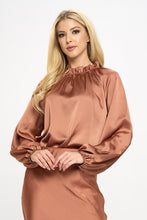 Load image into Gallery viewer, Solid Satin Ruffle Mock Neck Top