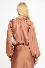 Load image into Gallery viewer, Solid Satin Ruffle Mock Neck Top