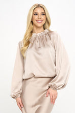 Load image into Gallery viewer, Solid Satin Ruffle Mock Neck Top