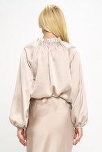 Load image into Gallery viewer, Solid Satin Ruffle Mock Neck Top