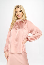 Load image into Gallery viewer, Solid Satin Ruffle Mock Neck Top