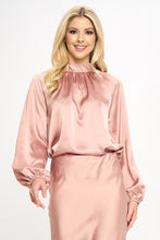 Load image into Gallery viewer, Solid Satin Ruffle Mock Neck Top