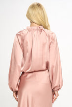 Load image into Gallery viewer, Solid Satin Ruffle Mock Neck Top