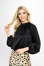 Load image into Gallery viewer, Solid Satin Ruffle Mock Neck Top
