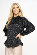 Load image into Gallery viewer, Star Print Satin Ruffle Mock Neck Top