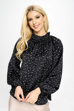 Load image into Gallery viewer, Star Print Satin Ruffle Mock Neck Top