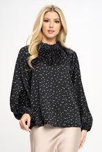 Load image into Gallery viewer, Star Print Satin Ruffle Mock Neck Top
