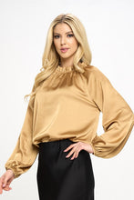 Load image into Gallery viewer, Solid Satin Ruffle Mock Neck Top