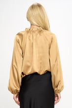 Load image into Gallery viewer, Solid Satin Ruffle Mock Neck Top
