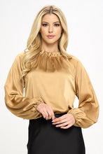 Load image into Gallery viewer, Solid Satin Ruffle Mock Neck Top