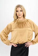 Load image into Gallery viewer, Solid Satin Ruffle Mock Neck Top