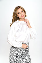 Load image into Gallery viewer, Made in USA Solid Satin Ruffle Mock Neck Top